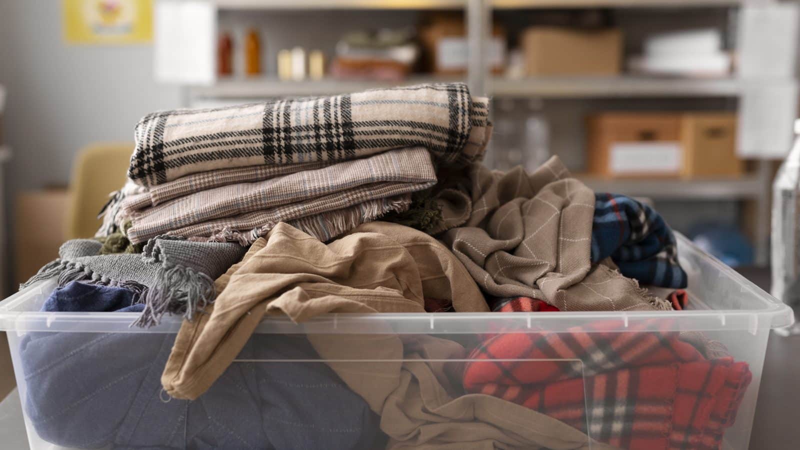 Folded clothes packed into a box for charity donation
